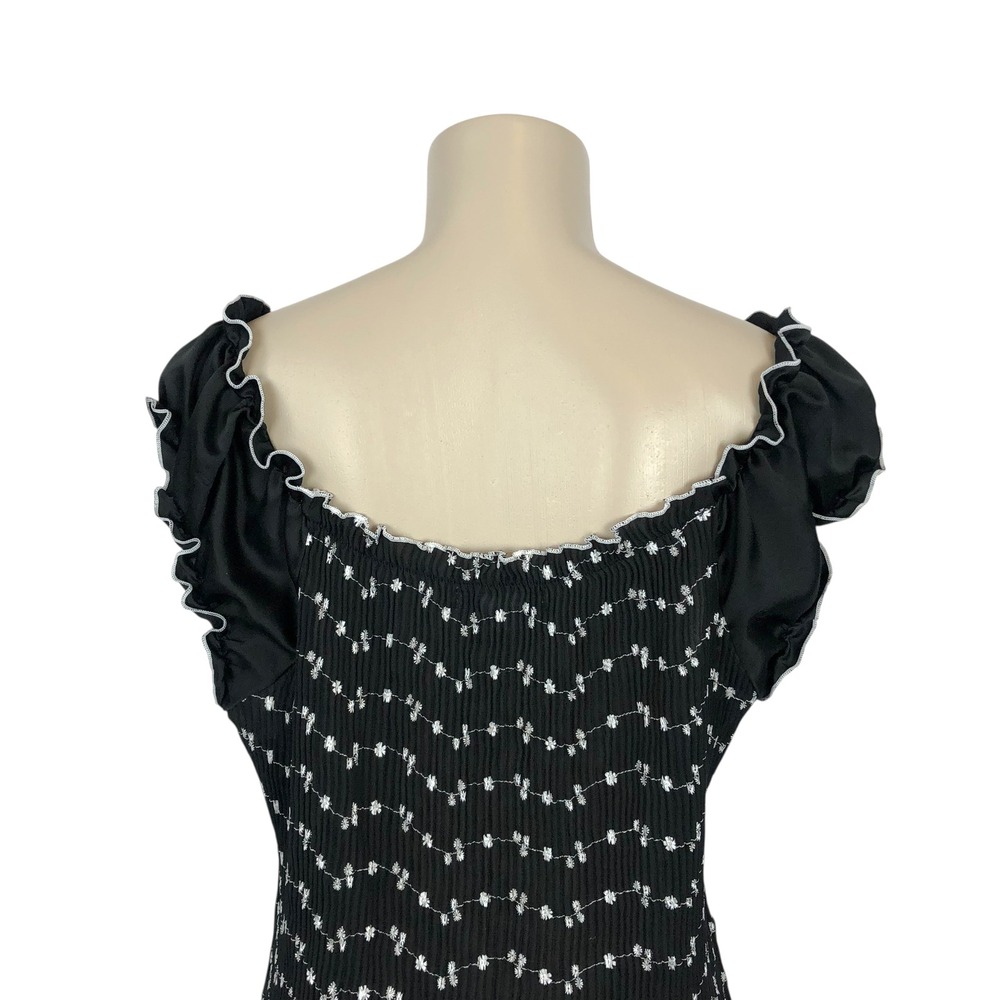 Dressbarn Floral Embroidered Ruffle Pleated Blouse Top XL Coquette Pastel Goth - Picture 6 of 9